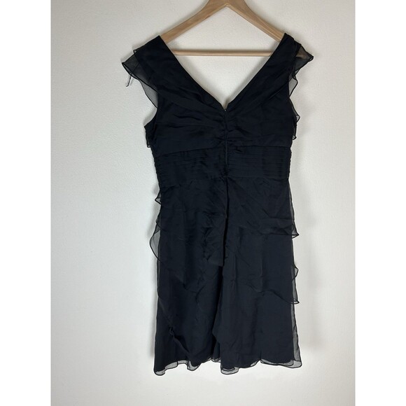 Vintage 12P Cocktail Dress Black Whimsigoth Ruffle Layered Tiered Black Silky - Picture 2 of 4